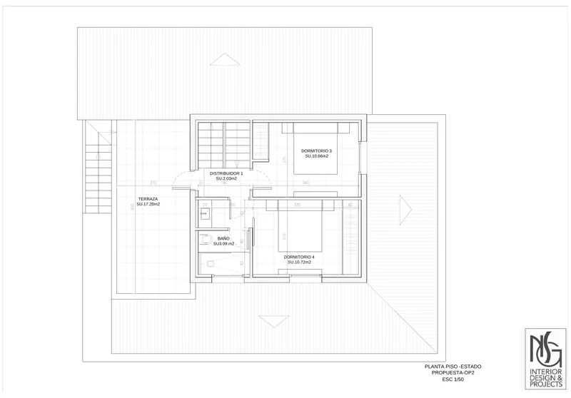 Plano de la planta piso: propuesta (opción 2, con puerta corredera)