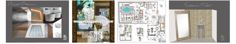 Detalle de la página «Traumhafte Projekte» de Mallorca Magazin: láminas de baño, collage, plano y aseo de NSG