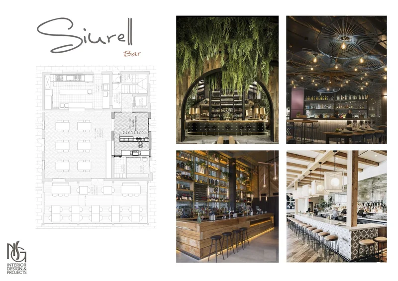 Lámina de concepto Siurell · Bar: plano y referencias de barra
